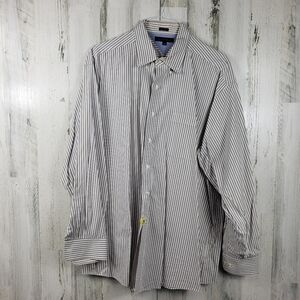 Tommy Hilfiger mens tan and white striped long sleeve button down shirt size 18